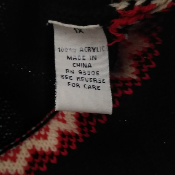 On Fire! Sz.1X Black Tribal Aztec Print Crew Neck Pullover Lightweight Sweater - Picture 3 of 8